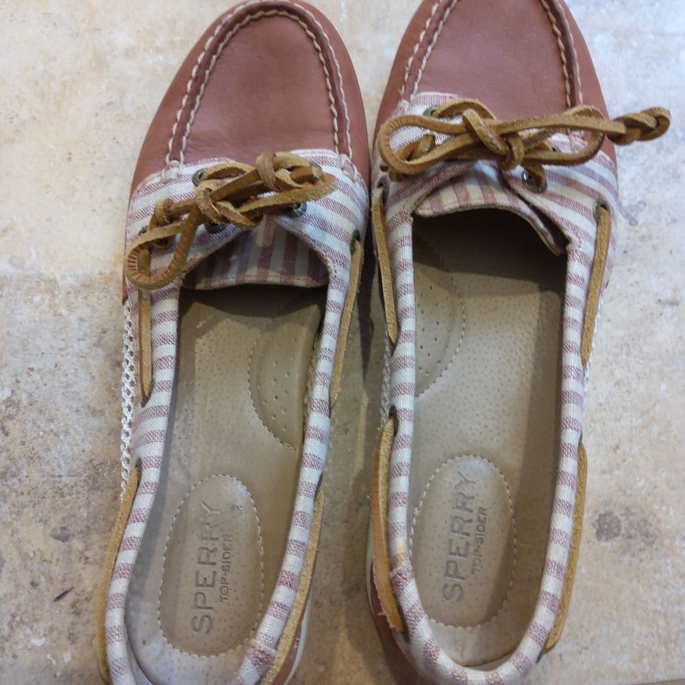 Sperry Women's Pink and Tan Striped Loafers